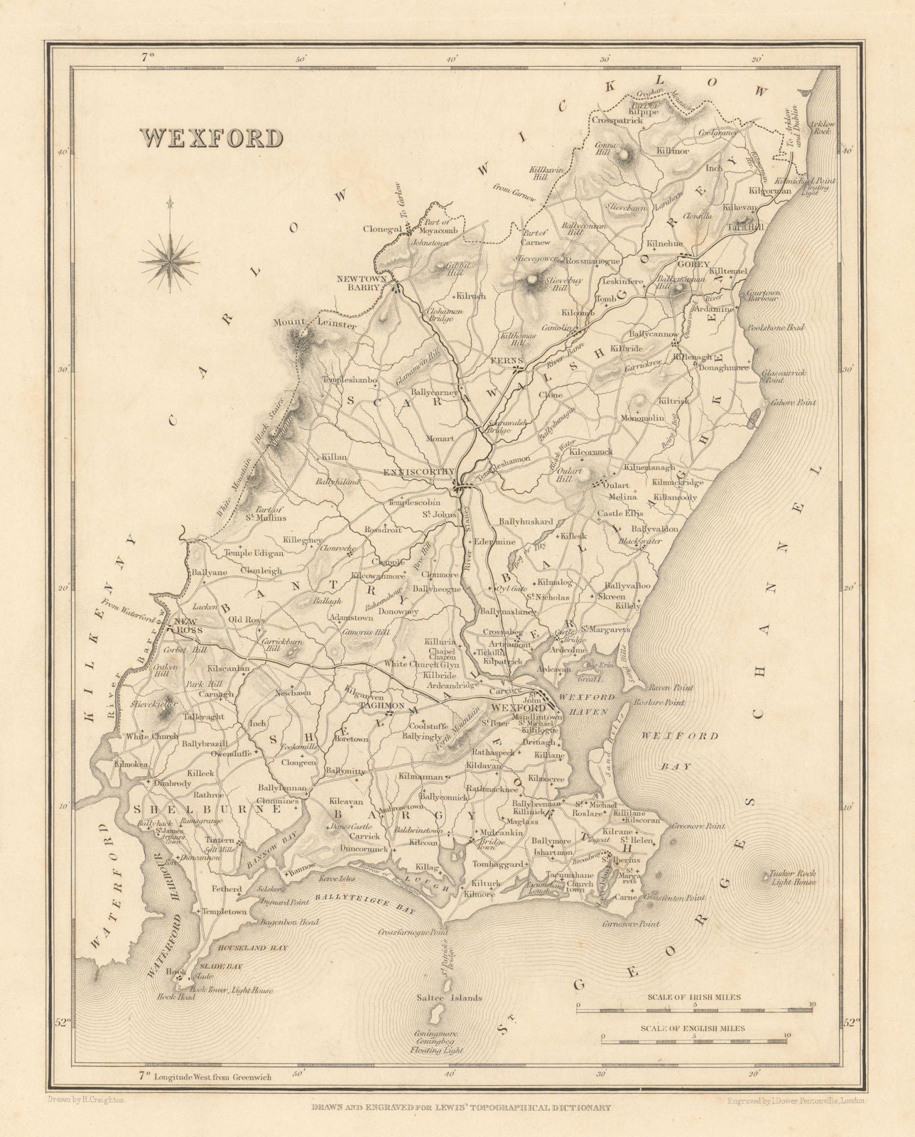 COUNTY WEXFORD antique map for LEWIS by CREIGHTON & DOWER - Ireland 1837